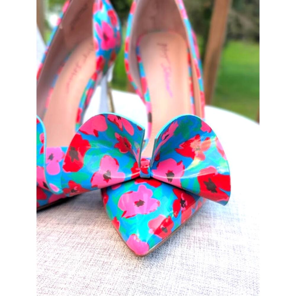 Betsey Johnson Nobble Bow D'Orsay Silver Heels Size 10M Pumps Floral Retro New - Picture 6 of 9